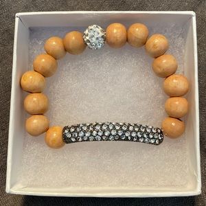 Crystal & wood bead stretch bracelet